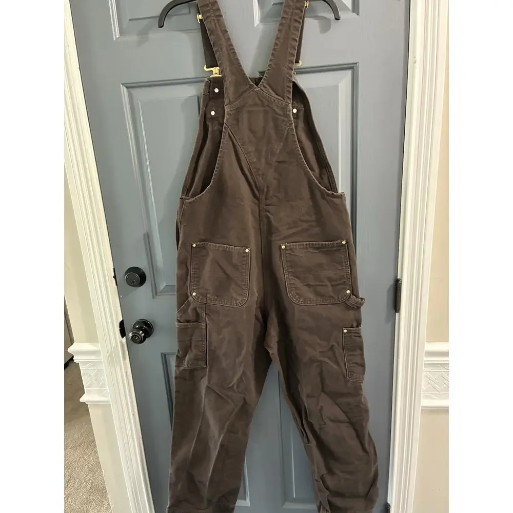 Carhartt Mens Iconic R01 Relaxed Fit Duck Bib Overalls Dark Brown Size 34X32 - Picture 3 of 8